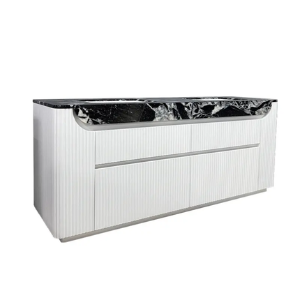 All-in-one seamless natural marble countertop with bath mirror floor-to-floor rubber wood bathroom cabinet for bathrooms