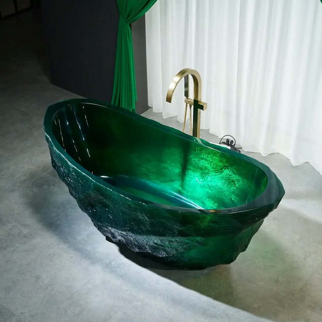 Modern Free-Standing Clear Glass Rectangular Crystal Resin Art Bathtub Drainer Portable Eco-Friendly 3-year Warranty Center