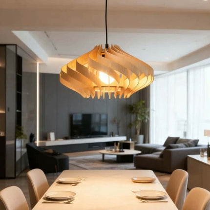 Creative Spiral Restaurant Pendant Light Wabi Sabi Style Retro Bedroom Bar Decoration Wooden Pendant Light