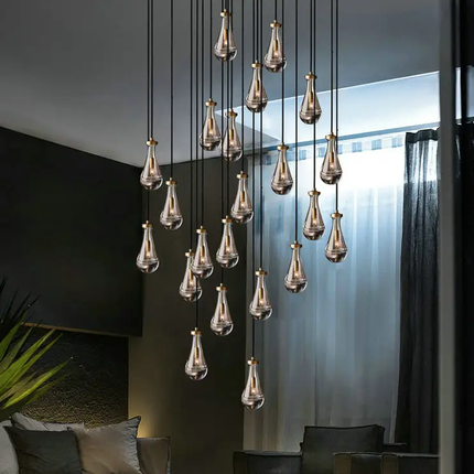 Modern Raindrop Glass Adjustable Height LED Pendant Lights Eye Caring High Brightness Kitchen Island Hanging Light Living Room