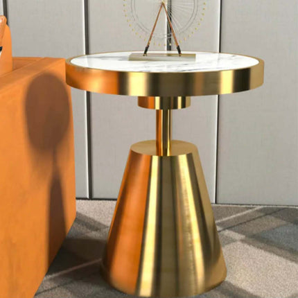 Luxury Modern Golden Stainless Steel Base Round Marble Top Living Room Coffee Table