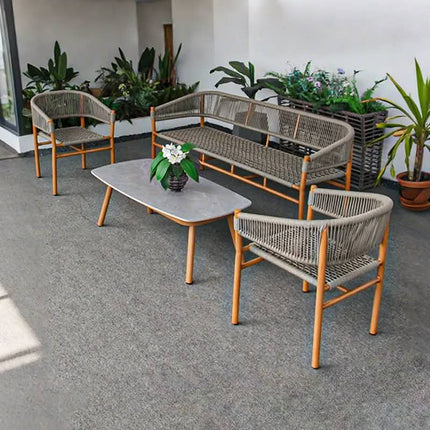 Durable Eco-Friendly Aluminum Alloy Rattan-Like Outdoor Garden Sofa Set Dining Table Chairs For Commercial Use