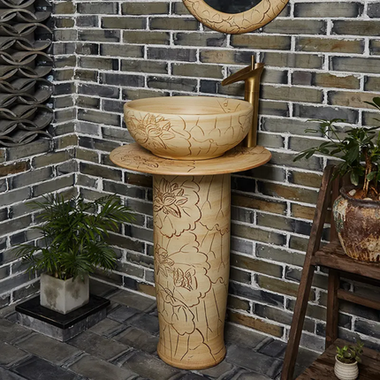 Hand-Carved Porcelain Washbasin ,Floor, Mounted, Freestanding Pedestal Sink