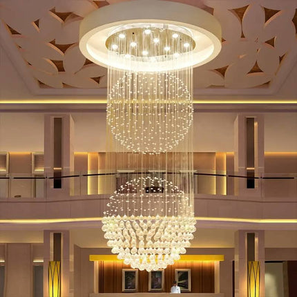 Long Duplex Staircase Crystal Chandelier for Indoor Living Room Dining Elegant Double Ball Lamp for Hotel Villa Hall