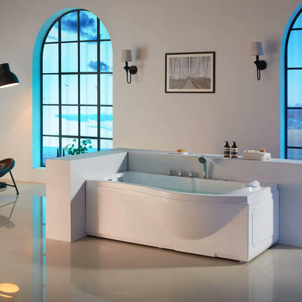 WELLGEMS WG-L238 Balneotherapy Single Freestanding Acrylic Bathtub with Combo Massage (Air Whirlpool) and Right Side Drain