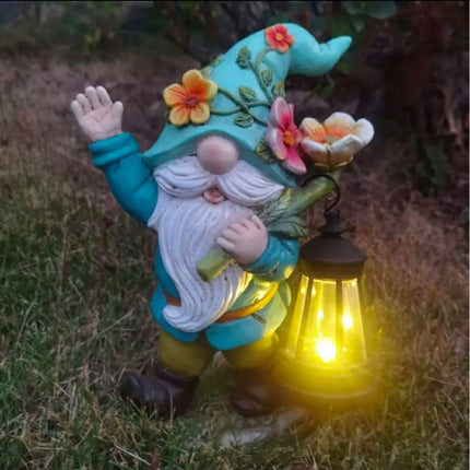 Wholesale Eco-Friendly Painted Garage Gnome Resin Crafts Outdoor Funny Dwarf Elf Solar Lantern Statue Figurine Gifts Art