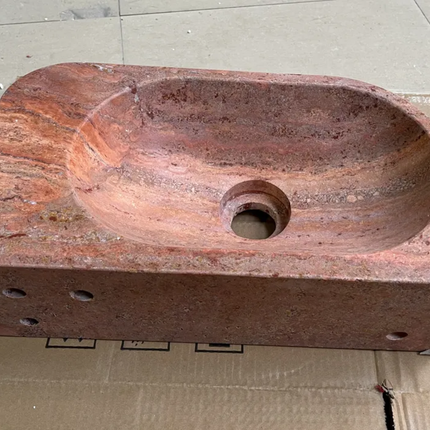 Custom Mini Size Wall-Mount Stone Bathroom Sink Red Travertine WashBasin Rectangle Natural Stone Wash Basin
