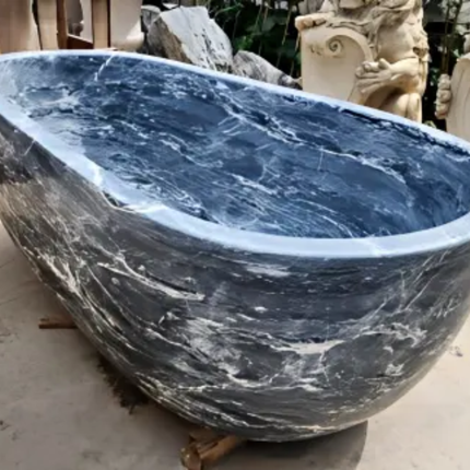 Luxury Custom-Modern Oval Bathtubs Exclusive Palissandro Blue Marble Freestanding Soaking Bathroom Villa Hotel