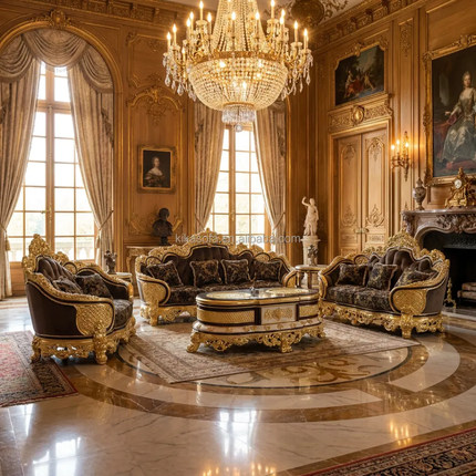 Imperial Black Gold Hand Carved Sofa Set of Distinguished Luxury Design