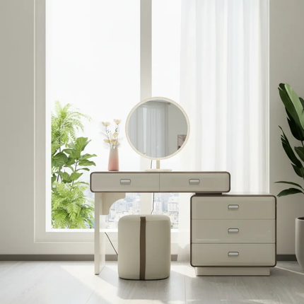 Modern and Luxurious White Dressing Table Set, Specially Designed For The Bedroom, Featuring Multiple Drawers And a Camera Light