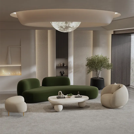 Neo-Modern Stellar Lounge Dynamic Organic Form Premium Seating Collection with Celestial Glow Fixture