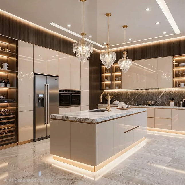 Modern Furniture Kitchen Cabinet Cuisine Island Modular Carrelage Luxury Wood Custom Storage Cupboard Ready to Assemble