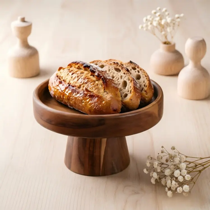 Acacia Wood Pedestal Cake Stand Home Living Room Pastry Tray Dessert Table Display Rack Solid Wood Elevated Fruit Plate
