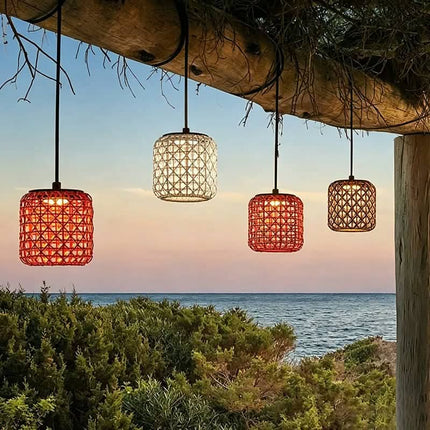 Outdoor Courtyard Wall Lamp, Japanese Retro Rattan Pendant Light, Homestay Corridor Entrance Light, Waterproof Garden Villa Exte