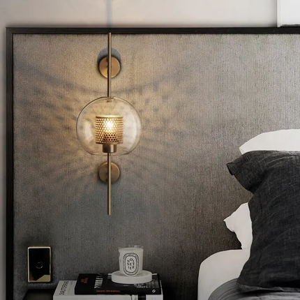Glass Shade Wall Lamp Featured Iron Grid Lampshade Industrial Style Wall Light JY7125