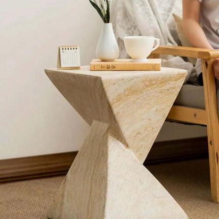 Modern Side Table Living Room Sculptural Cream Travertine Veneer Coffee Table Unique Architectural Stool for Home decor