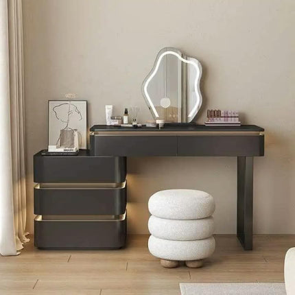 New Luxury Integrated Makeup Table Storage Cabinet Modern Design Extendable LED Lighted Bedroom Pine Wood MDF Panel