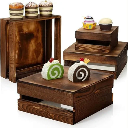 Wooden Paper Cupcake Display Rack Decoration Dessert Appetizer Cake Rack Stand Wooden Box Country Cake Stand For Storing Party