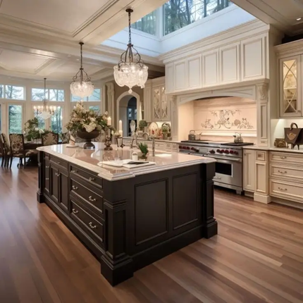 Custom Vintage Carved Luxury Classic Solid Wood Eco-Friendly White Kitchen Cabinet Set Faucet Hinge Grey Island Glass Storage