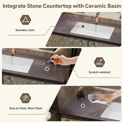 Modern Italian luxury, integrated stone countertop with ceramic sink, Smart LED mirror/mirror cabinet