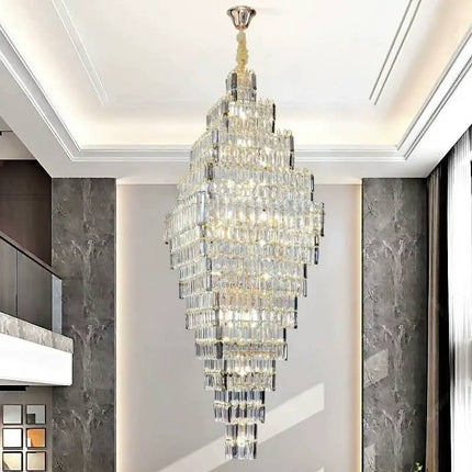 Custom Oversized Gold LED Crystal Chandelier Modern Simple Luxury High Brightness Eye Caring Hotel/Villa Lobby Lighting