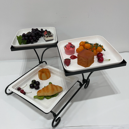 Restaurant Serving Ceramic Dish Party Buffet Display Catering Tiered Steel Rack Ceramics Square Plates Set
