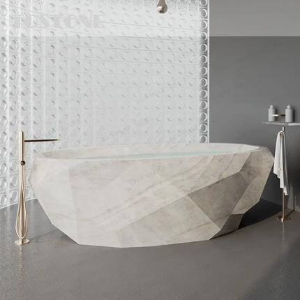 Natural Taj Mahal Marble Bathtub Ergonomic Soaking Tub For Luxury Private Home Indoor Design Custom Size