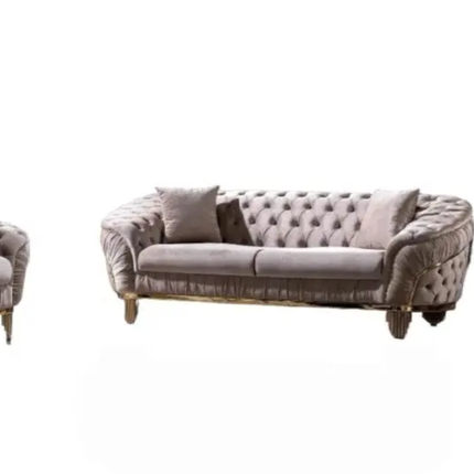 Contemporary 3-Seater Chesterfield Loveseat Set Fabric Button Sectional Sofa Metal Frame
