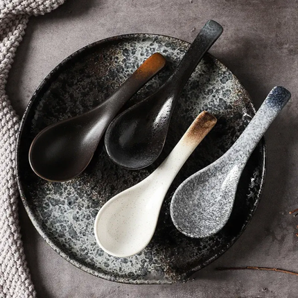 Ceramic Spoons Retro Style Smooth Polished Kitchen Spoons For Rice Porridge Soup Serving Household Restaurant Hotel Use