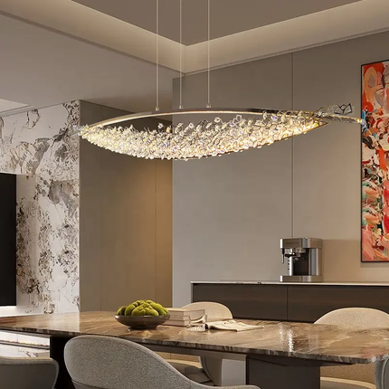 New Crystal Chandelier for Dining Room Island Counter Luxury Creative Villa Bar Counter Pendant Lamp Light