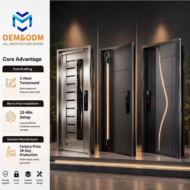 Modern Design High Quality Soundproof Exterior Front Entry Security Stainless Steel Entrance Entry Door With Smart Lock