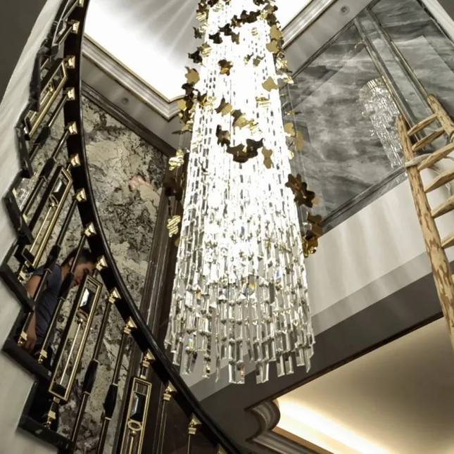 Custom New European Gold Empire Luxury Crystal Chandelier Modern Square Rectangle Pendant Lights Oval Remote Control for Wedding