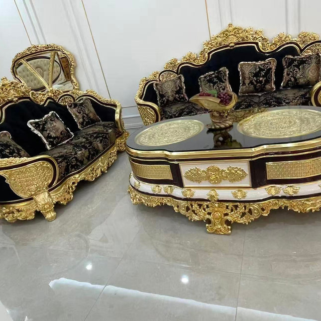 Imperial Black Gold Hand Carved Sofa Set of Distinguished Luxury Design