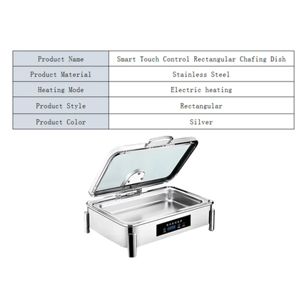 Smart Touch Control Electric Rectangular Chafing Dish Stainless Steel Catering Buffet Food Pan Warmer Buffet Stove Restaurant