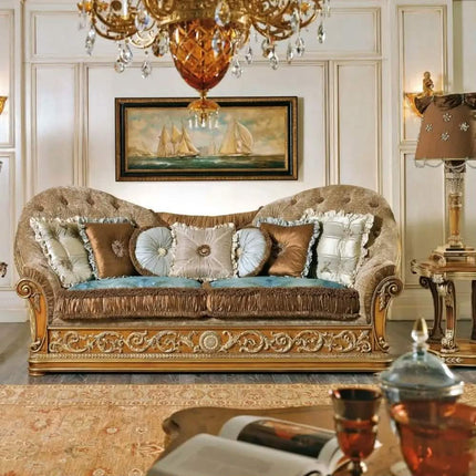Luxury European Classic Brown Sofa Set Carved Mahogany Sponge Sectional Sofa Apartment Hotel Use Living Room Furniture