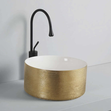 Dual-Tone Gold Sink White Countertop Basin Italian Design Stylish Bathroom Sink