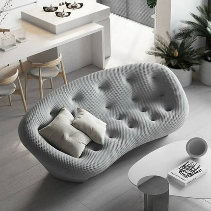 French Minimalist Chesterfield Sofa Set Fabric Irregular Cream Style Oval Shape Small Spaces Apartments Villas Hotel Application
