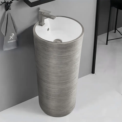 Hand Painted Modern Gold Pedestal Sink Easy Clean Free Standing Ceramic Basin Single Hole Faucet Mount 9L Capacity 5 Bathroom