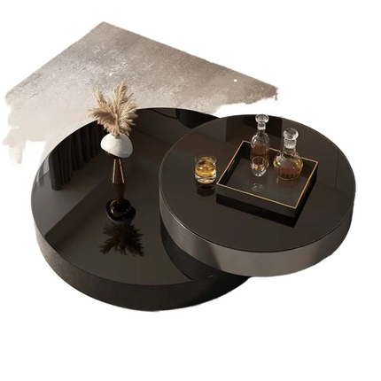 Modern Italian minimalist style home furniture light luxury black glass coffee table rotating feature for large small spaces