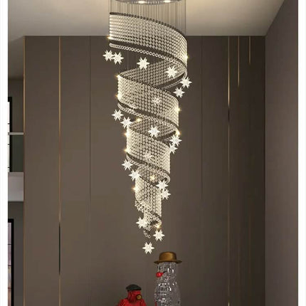 Stair Chandelier Modern Minimalist Light Luxury Duplex Villa Loft Living Room Crystal Star Apartment Revolving Long Chandelier