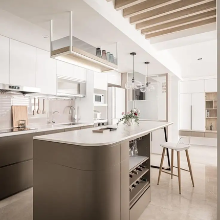 Whole House Custom Integrated Cabinets, Warn Wabi-Sabi, Open Small Space, Built-in Infrared Cooktop