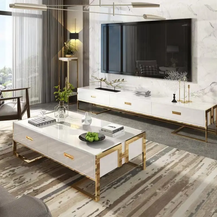 Moderno luxury TV stand stainless steel leg with acrylic wooden TV cabinet for living room bedroom hall workshop entry