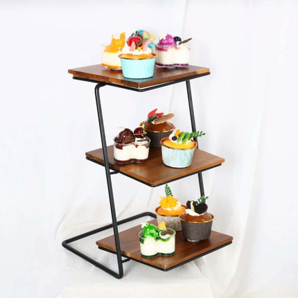 Three Layer Display Shelf Cake Table 3 Tier Acacia Wooden Serving Trays