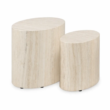 Japandi Modern Minimalist Wabi-Sabi MDF Travertine Style Coffee Table Oval Nesting Side Tables Set Living Room Decor Wholesale