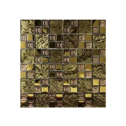 Modern Bathroom and Kitchen Square Glass Mosaic Tile Parquet Dark Gold 30x30cm For Room Wall Decoration