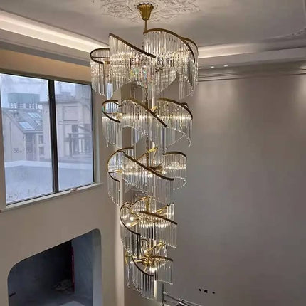 American Luxury Villa Lobby Staircase Hollow Crystal Chandelier Duplex Building Crystal Decorate the Large Inde Pendant Lamp
