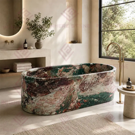 Premium Grade Unique Natural Four Seasons Green Marble Freestanding Bathtub For Comfortable Bathroom Interior Furniture Design