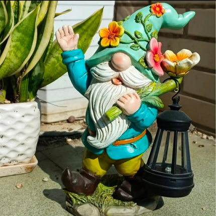 Wholesale Eco-Friendly Painted Garage Gnome Resin Crafts Outdoor Funny Dwarf Elf Solar Lantern Statue Figurine Gifts Art