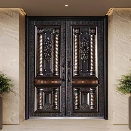 European Style Luxury Zinc Alloy Steel Double Entry Doors Factory Direct Ornate Decorative Carvings Security For House