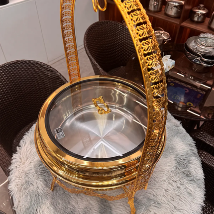 Commercial 9L Stainless Steel Buffet Chafing Dish Adjustable Gas/Fuel-Heated Golden Key CF25 Food Warmer Hanging Frame For